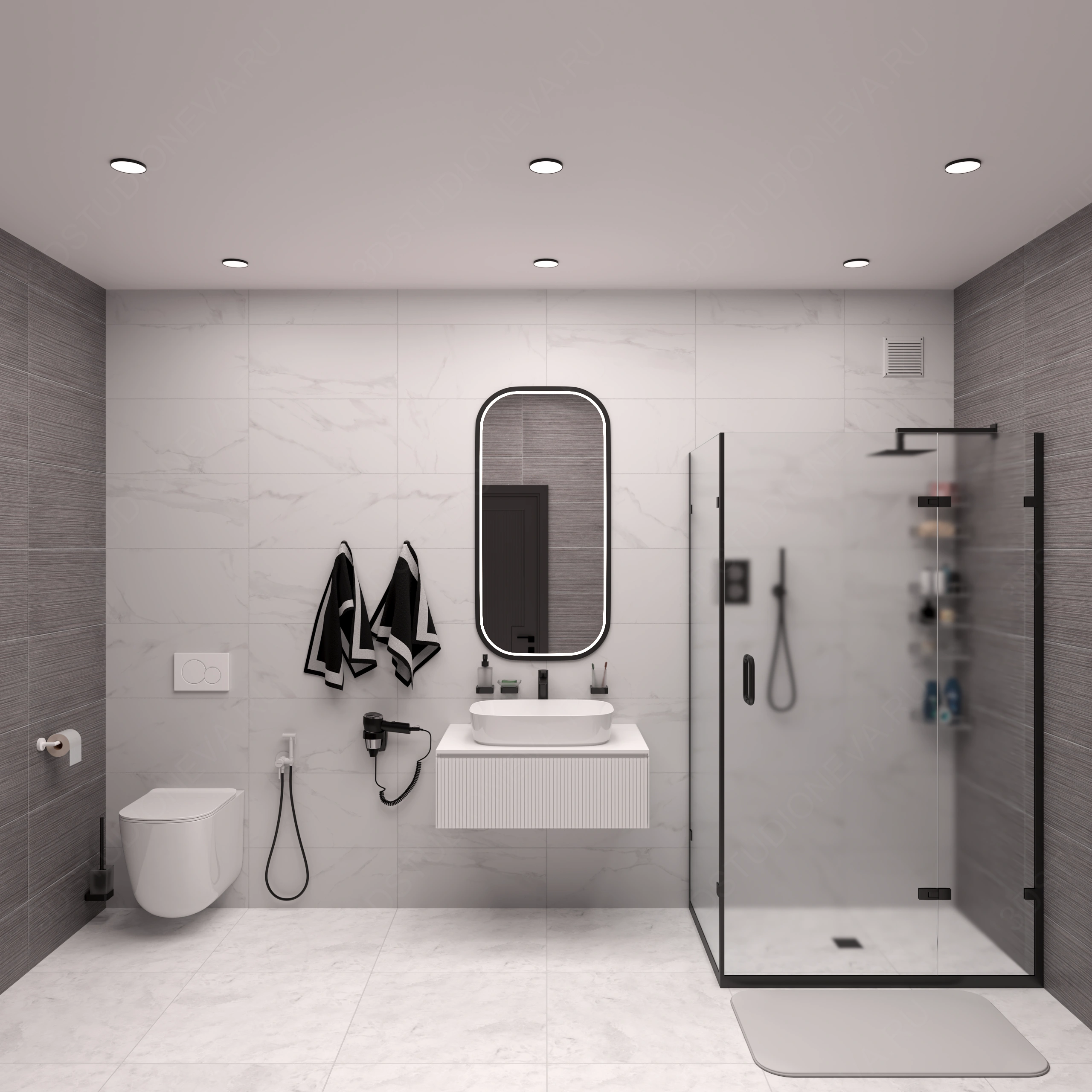 Современная ванная комната с душевой кабиной (Кадр_1)